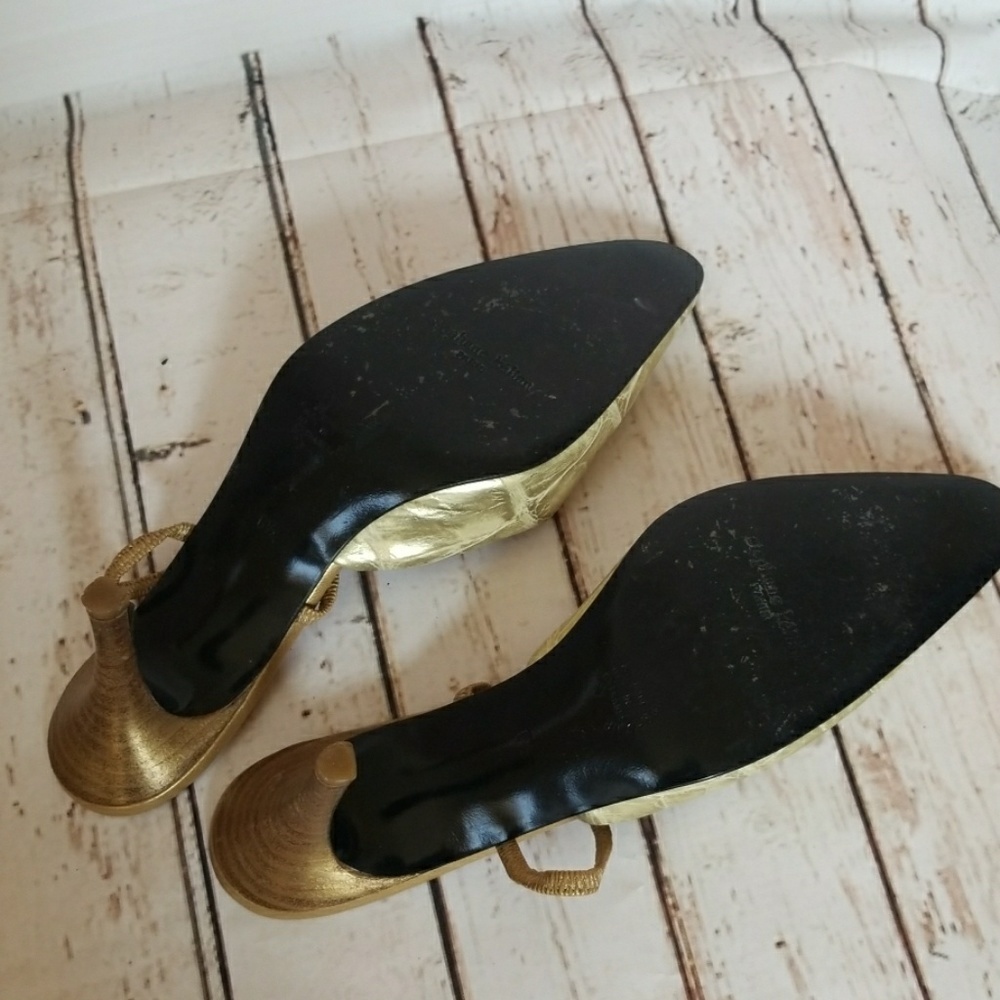 Stephane Kelian Paris point toe sling back gold heels sz 6.5 - Picture 8 of 8